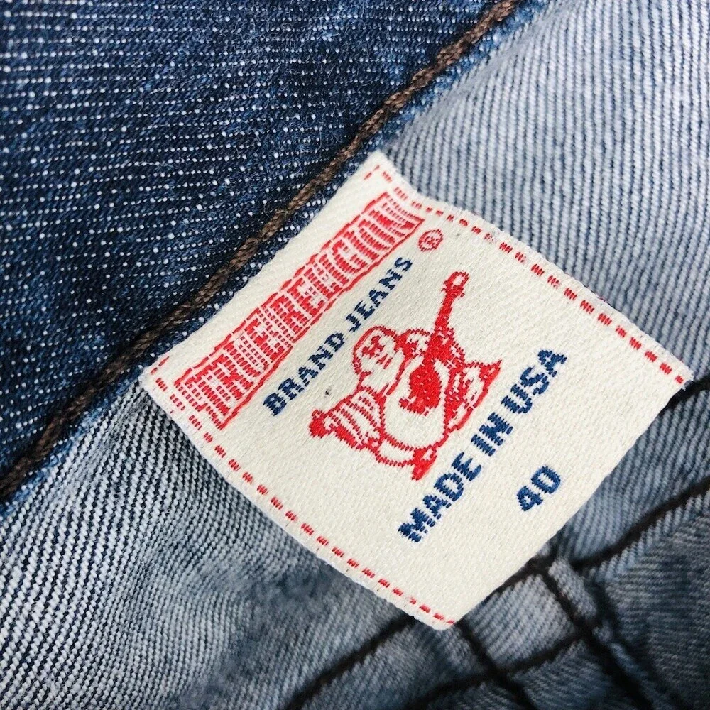 True Religion Men's Blue Denim 100% Cotton Mid Rise Straight Legs Jeans Pant 40